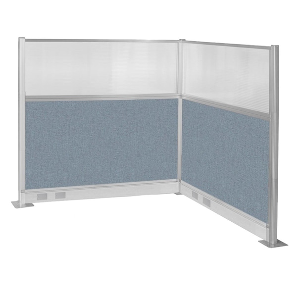 Pre-Configured Hush Panel Electric Cubicle (L Shape) 6' x 6' W/ Window Powder Blue Fabric